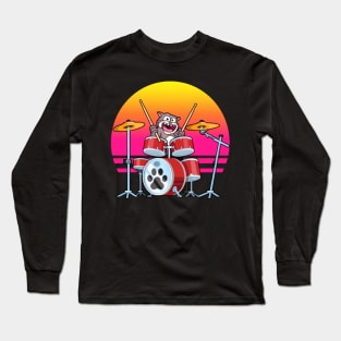 Drummer Cat Music Musician Playing The Drums Long Sleeve T-Shirt